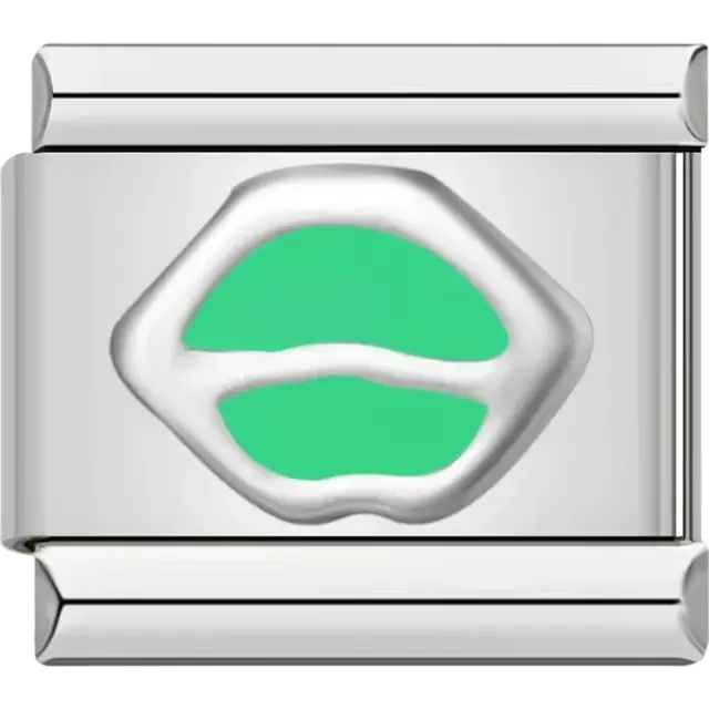 Silver lips with green fill Italian charm bracelet link