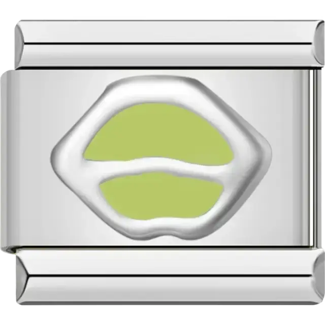 Silver lips with green fill Italian charm bracelet link