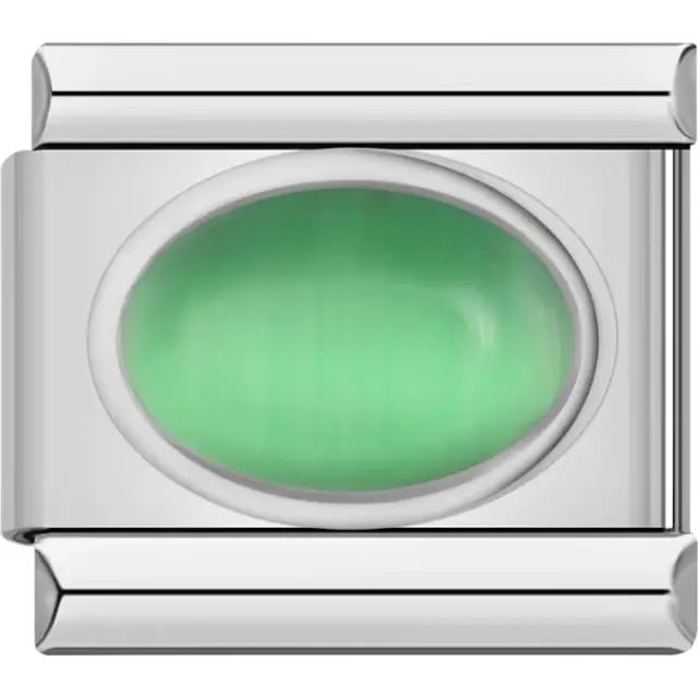 Green oval gemstone Italian charm bracelet link