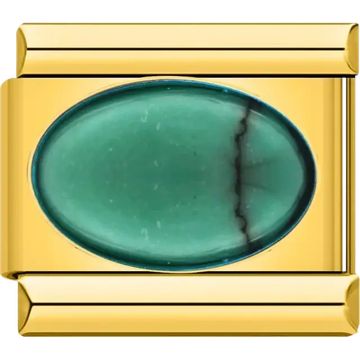 Green oval stone with gold border Italian charm bracelet link