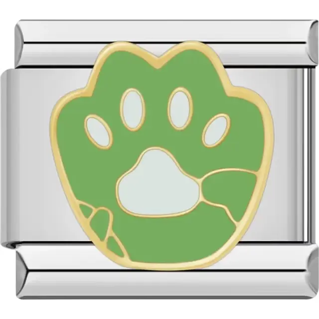 Green paw print design with gold details Italian charm bracelet link