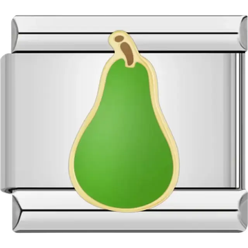 Green pear design with golden outline Italian charm bracelet link