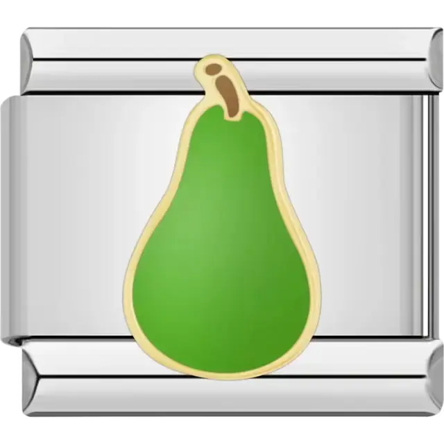 Green pear design with golden outline Italian charm bracelet link