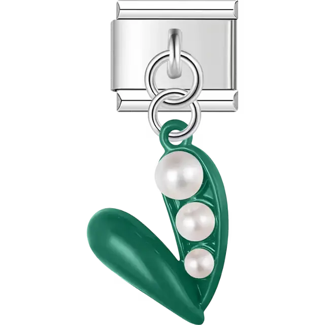 Green figure with pearl accents dangle Italian charm bracelet link
