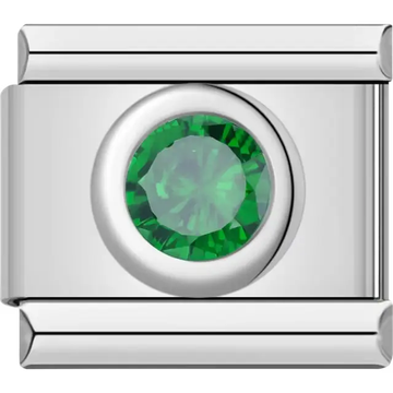 Round green gemstone Italian charm bracelet link