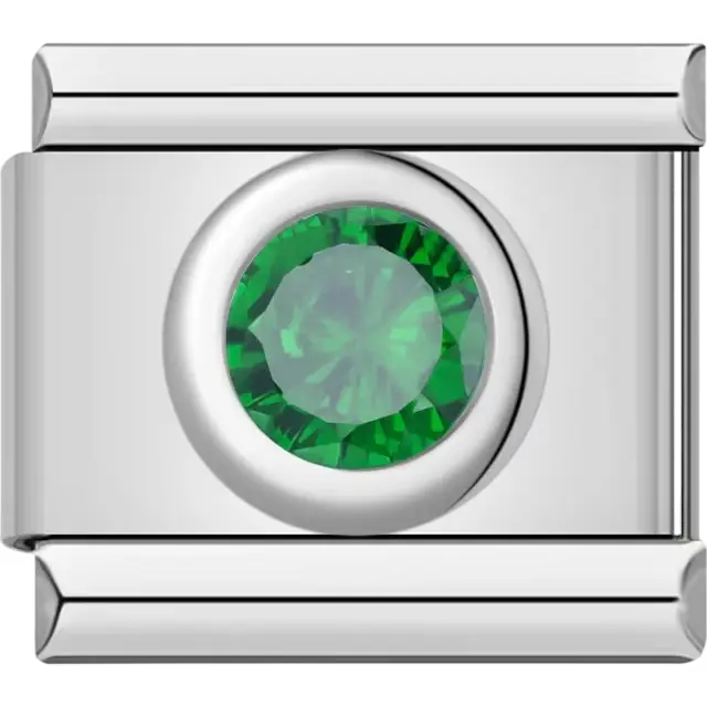 Round green gemstone Italian charm bracelet link