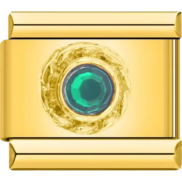 Green round stone with silver braided border Italian charm bracelet link