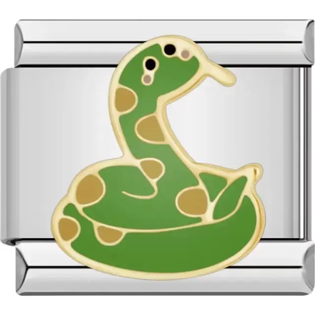 Green and gold snake with tan spots Italian charm bracelet link