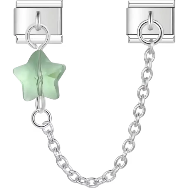 Green star with silver safety chain Italian charm bracelet link