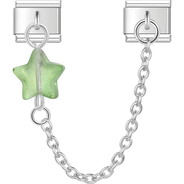 Green star with silver safety chain Italian charm bracelet link