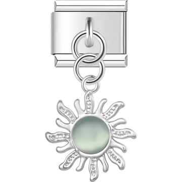 Green sunburst dangle Italian charm bracelet link