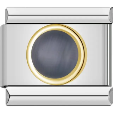 Grey cabochon gemstone with gold border Italian charm bracelet link