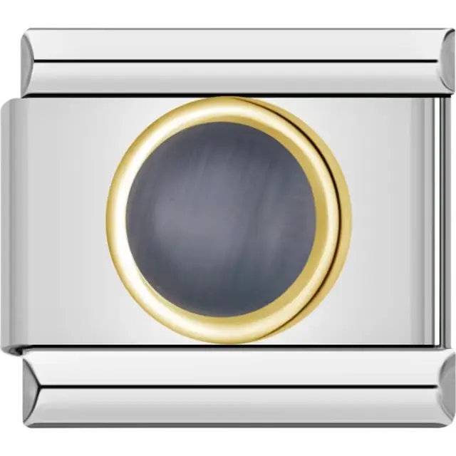 Grey cabochon gemstone with gold border Italian charm bracelet link