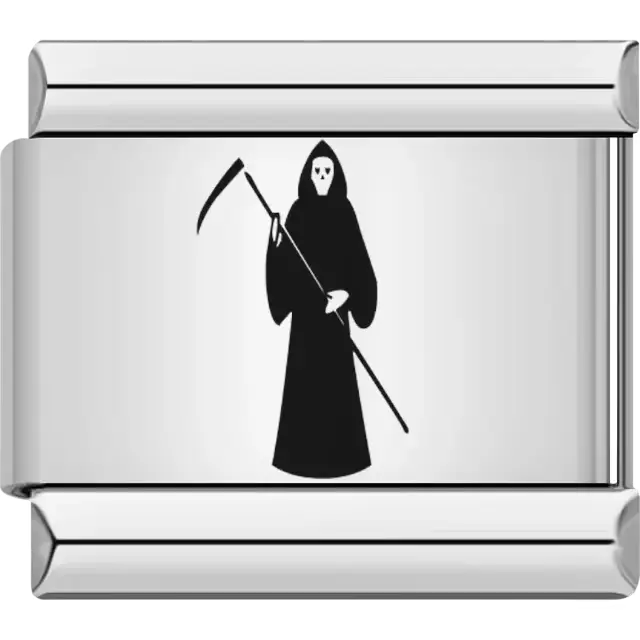 Black grim reaper silhouette holding a scythe Italian charm bracelet link
