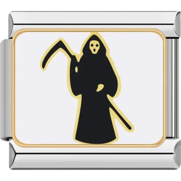 Black Grim Reaper figure holding a scythe Italian charm bracelet link