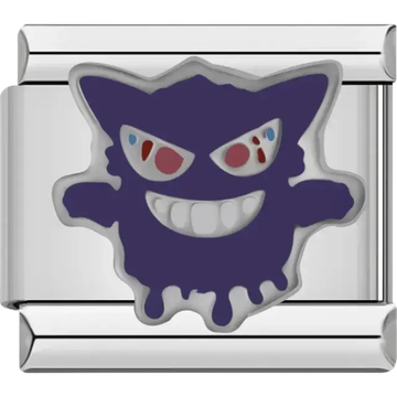Purple ghost with sharp white grin and multicolored eyes Italian charm bracelet link