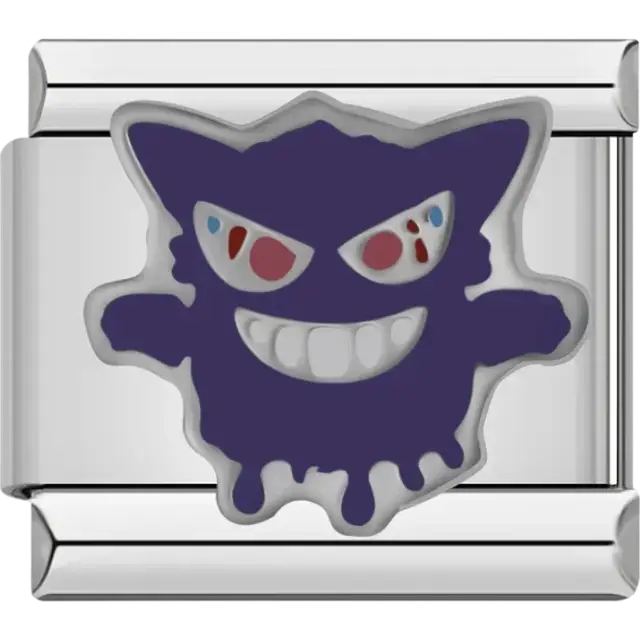 Purple ghost with sharp white grin and multicolored eyes Italian charm bracelet link