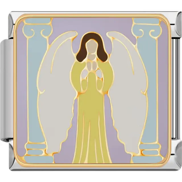 Yellow gold angel in prayer pose with wings Italian charm bracelet link