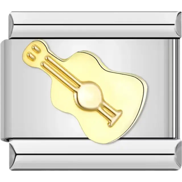 Gold-tone acoustic guitar design with string details Italian charm bracelet link