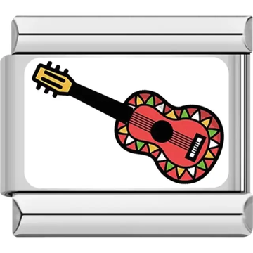 Red acoustic guitar with a colorful patterned border Italian charm bracelet link