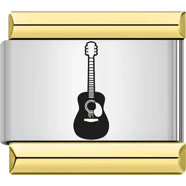 Black acoustic guitar design Italian charm bracelet link
