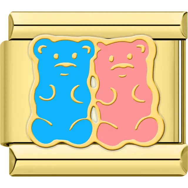 Blue and pink gummy bear design Italian charm bracelet link