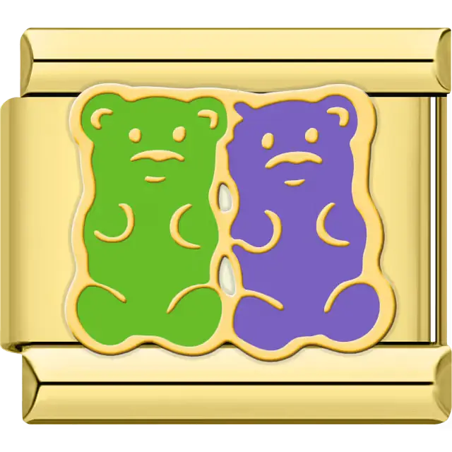 Green and purple gummy bear design Italian charm bracelet link