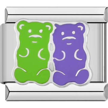 Green and purple gummy bear design Italian charm bracelet link