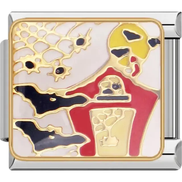 House and bats with Halloween-themed colors Italian charm bracelet link