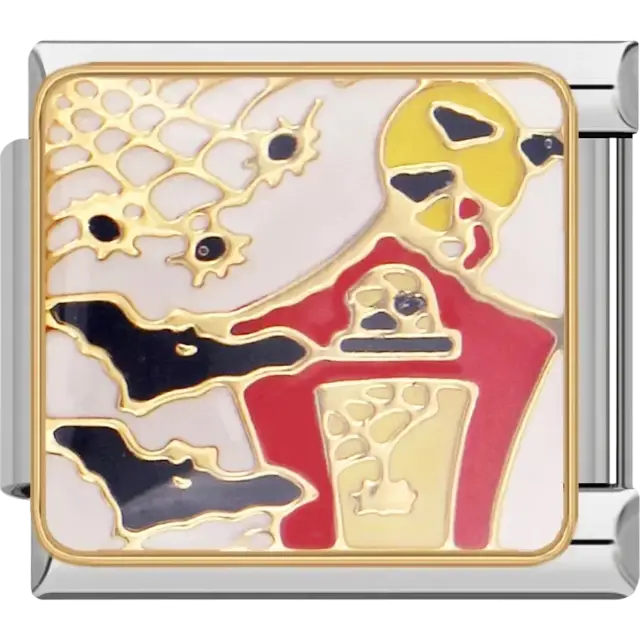 House and bats with Halloween-themed colors Italian charm bracelet link