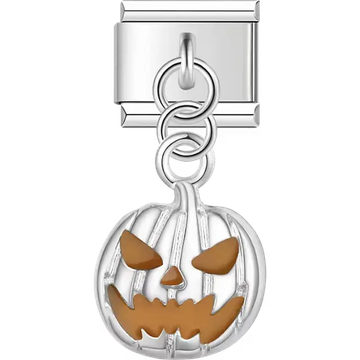Silver pumpkin jack-o'-lantern dangle Italian charm bracelet link