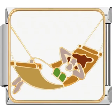 Person relaxing in a hammock with brown and green details Italian charm bracelet link