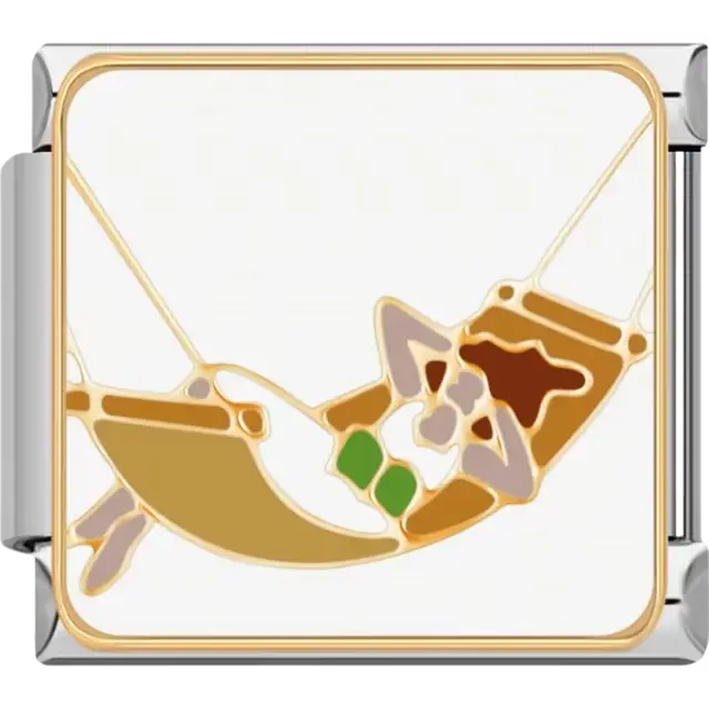 Person relaxing in a hammock with brown and green details Italian charm bracelet link