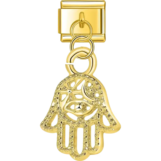 Hamsa hand with openwork design and clear stones Italian charm bracelet link