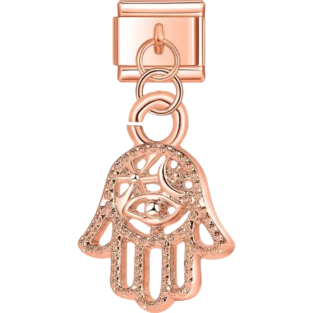 Hamsa hand with openwork design and clear stones Italian charm bracelet link