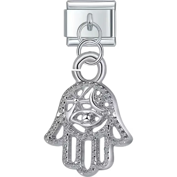 Hamsa hand with openwork design and clear stones Italian charm bracelet link