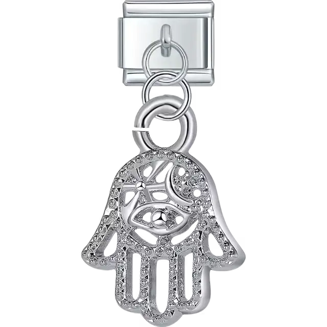 Hamsa hand with openwork design and clear stones Italian charm bracelet link
