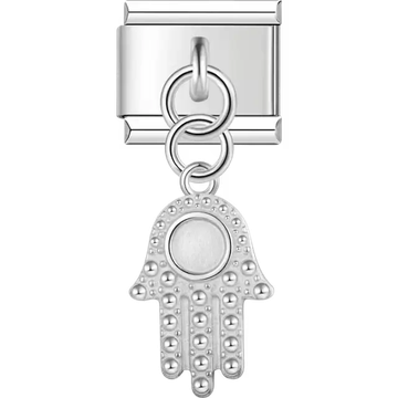 Silver hamsa hand protection symbol pendant dangle Italian charm bracelet link