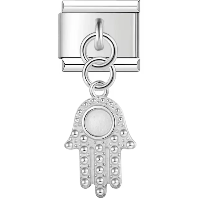 Silver hamsa hand protection symbol pendant dangle Italian charm bracelet link