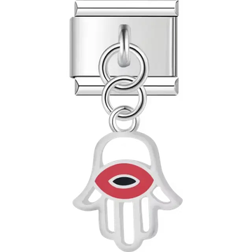 White hamsa hand red eye dangle Italian charm bracelet link