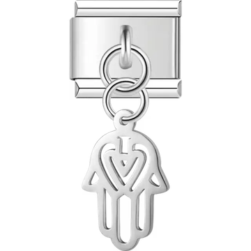 Hamsa hand with heart design dangle Italian charm bracelet link