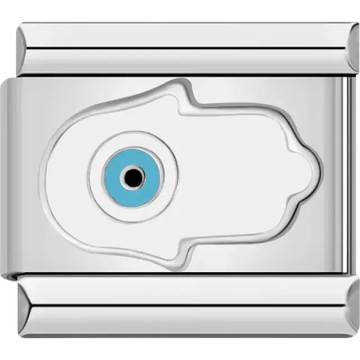 Hamsa hand with blue evil eye detail Italian charm bracelet link