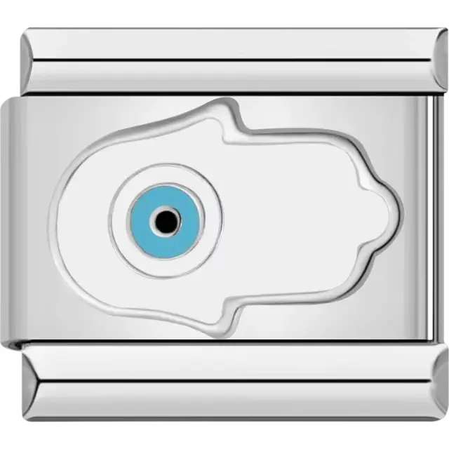 Hamsa hand with blue evil eye detail Italian charm bracelet link