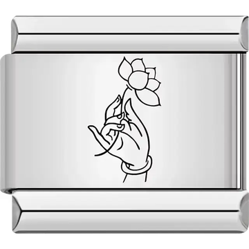 Hand holding lotus flower Italian charm bracelet link