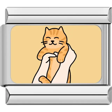Orange tabby cat being held in two hands on a beige background Italian charm bracelet link