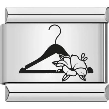 Black hanger silhouette with a detailed flower accent Italian charm bracelet link