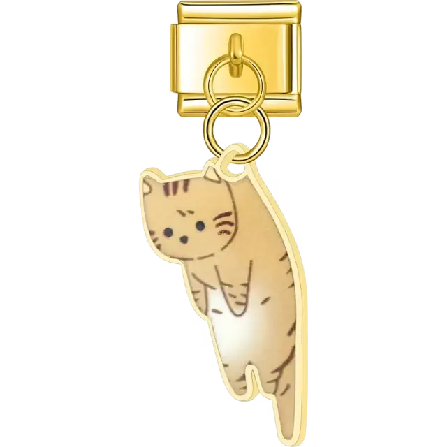 Brown cat hanging design Italian charm bracelet link