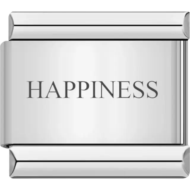 Outlined uppercase word "HAPPINESS" Italian charm bracelet link