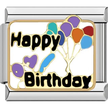 Colorful balloons with “Happy Birthday” text Italian charm bracelet link