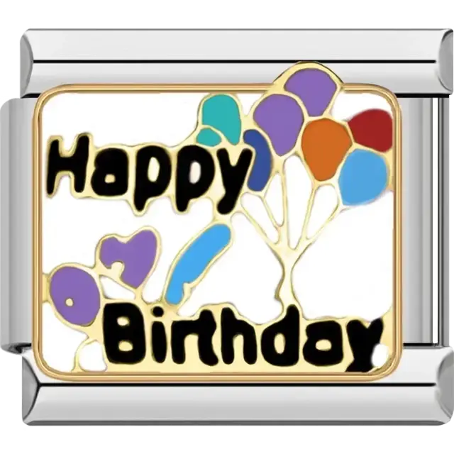 Colorful balloons with “Happy Birthday” text Italian charm bracelet link